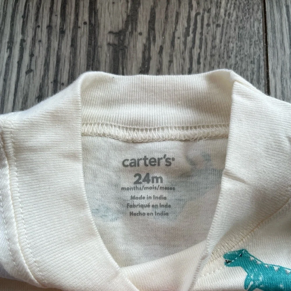 Carter’s Dinosaur Short Sleeve Onesie White Blue Green Dino 24 Months